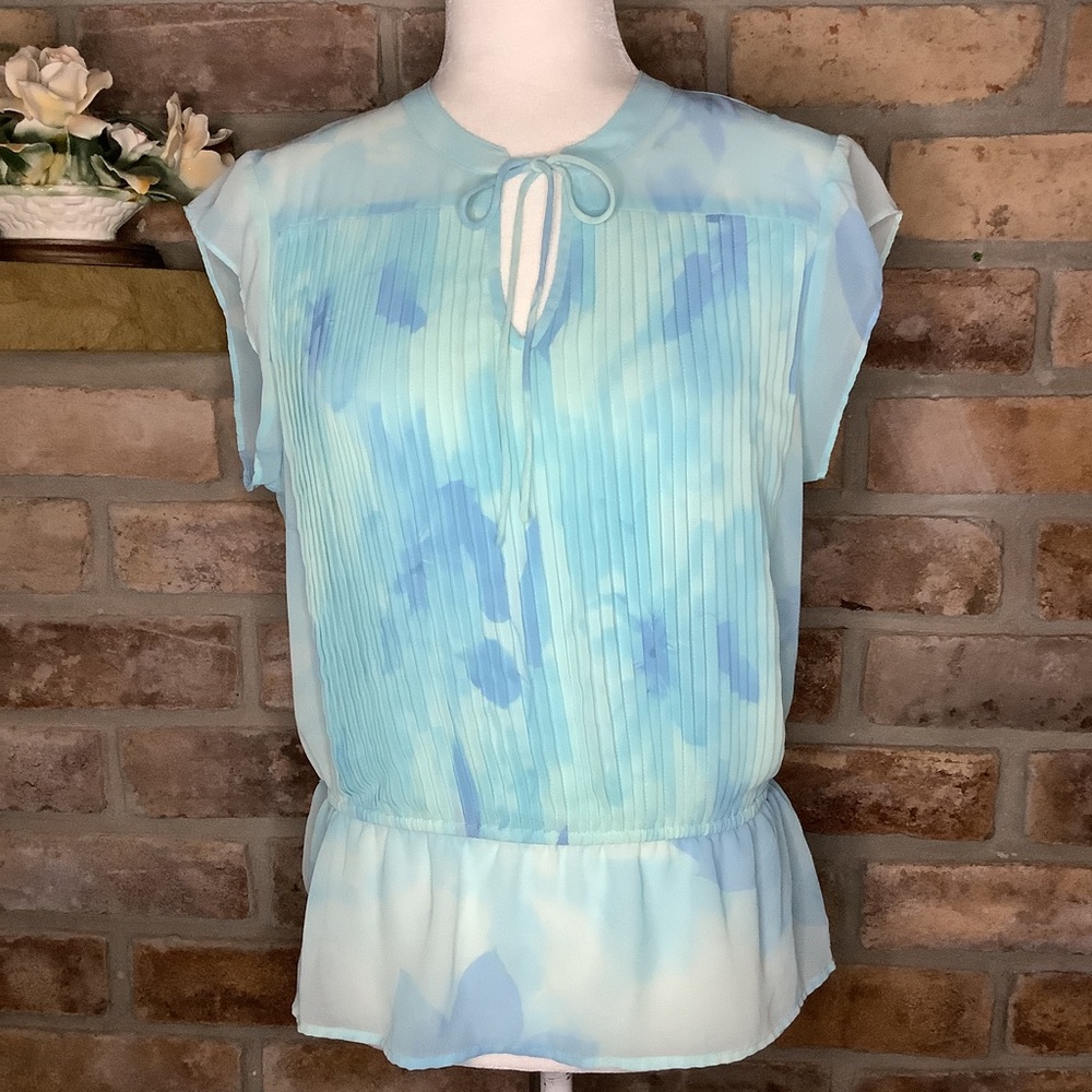 ANN TAYLOR Semi-Sheer Floral Peplum Blouse 81